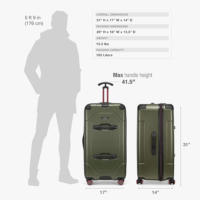 Traveler's Choice Maxporter II 30" Polycarbonate Hardside Trunk Luggage with Spinner Wheels, TSA Lock, Dark Green