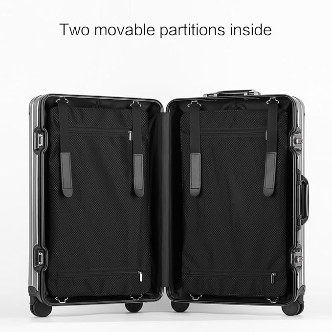 Oblique Angle Metal All Aluminum Magnesium Alloy Material Carry-on Luggage TSA Customs Lock Zipperless Silent Rotary Wheel Business Suitcase Set (black, 26 '')