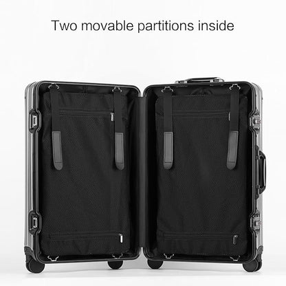 Oblique Angle Metal All Aluminum Magnesium Alloy Material Carry-on Luggage TSA Customs Lock Zipperless Silent Rotary Wheel Business Suitcase Set (black, 26 '')