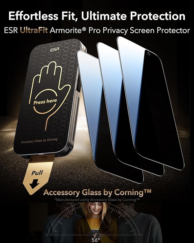 ESR Accessory Glass by Corning™ 3 Pack 9H+ Glass for iPhone 16/15 Privacy Screen Protector, Military Grade Shatterproof & Durable with UltraFit Tray