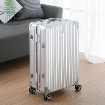 Metal All Aluminum Carry-on Luggage TSA Customs Lock Zipperless Silent Rotary Wheel Business Suitcase Aluminum Frame Set (silvery, 2Piece(20/26))