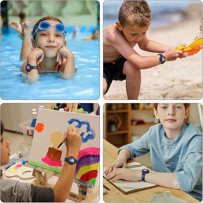 2 Pack Bracelets for Kids, Soft Silicone Waterproof Hidden Wristband - Adjustable GPS Tracker Holder Compatible with Watch Band for Child, Boys, Girls (Green+Navy Blue)