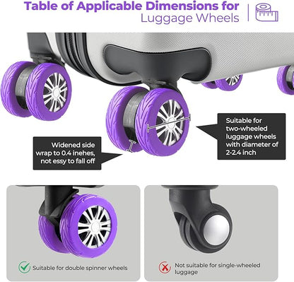 8 Pcs Upgrade Luggage Wheel Covers, Carry On Luggage Suitcases,Wear-Resistant, Anti-Noise, Silicone Wheel Protective Covers for 2-2.4" Spinner Wheel,Essential Travel Accessories (Purple)