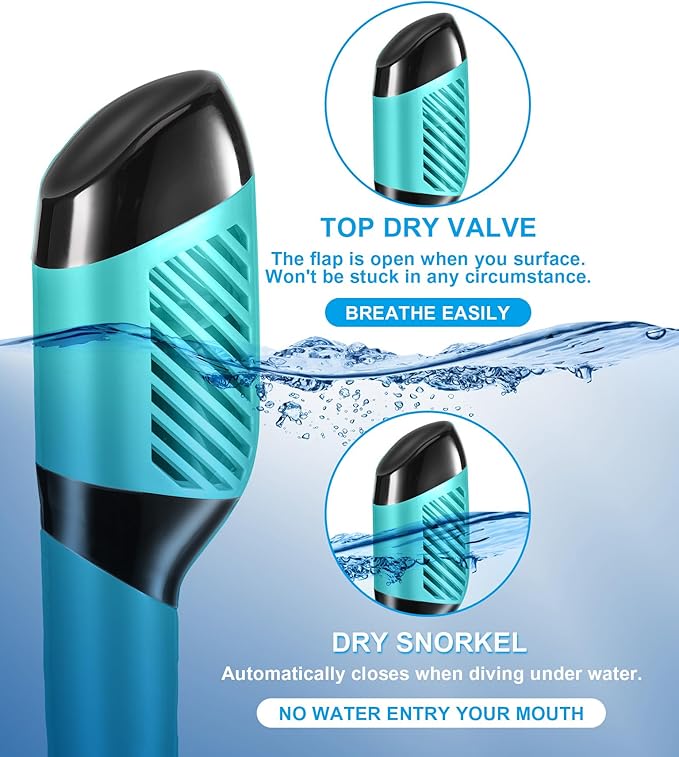 Aegend Snorkeling Gear for Adults Youth Kids, Dry Snorkel Set Panoramic View Enhanced Anti-Leak and Anti-Fog Technology, Adjustable Strap for Snorkeling Scuba Diving Swimming with Mesh Bag