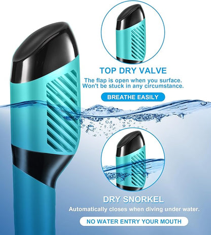 Aegend Snorkeling Gear for Adults Youth Kids, Dry Snorkel Set Panoramic View Enhanced Anti-Leak and Anti-Fog Technology, Adjustable Strap for Snorkeling Scuba Diving Swimming with Mesh Bag