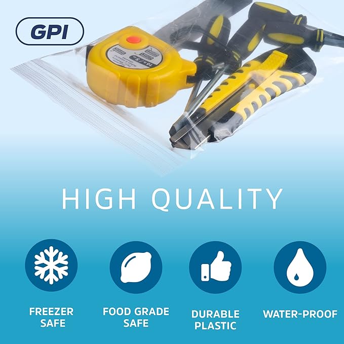 GPI - 100 Count 6" X 4" Zip Bags, Heavy-Duty 4 Mil Thick, Clear Reclosable Zipper Poly Baggies with Resealable Zip Top Lock For Storage, Packaging, Food, Snacks, Nuts, Bolts & Screws