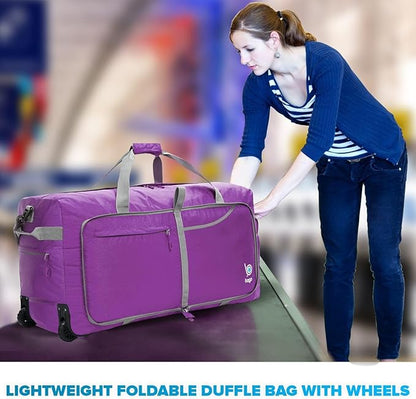 Bago Rolling Duffle Bag with Wheels - 27" 80L Foldable Weekender Bag, Waterproof Travel Duffel Bag, Heavy Duty Lightweight Duffle Bag for Traveling, Rolling Duffel Bag with Wheels (Purple2023)