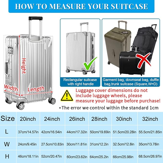 Yotako Clear PVC Suitcase Cover Tough Protector, 24 Inch Luggage Covers for Wheeled Suitcase 24"