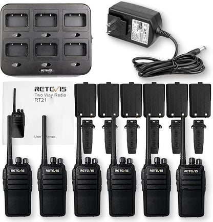 Retevis RT21 Updated Walkie Talkies Adults, Two Way Radios Long Range Rechargeable, 3000mAh Battery, with Six-Way Charger, for Security Warehouse Jobsite(6 Pack)