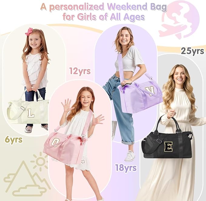 Dance Gym Duffel Bag for Teen Girls, Personalized Initial Travel Weekender Bag,Cute Overnight Carry On Duffle for Women,Sports Travel Cheer Bag,Monogram Christmas Gifts for Tween Preppy(black-H)