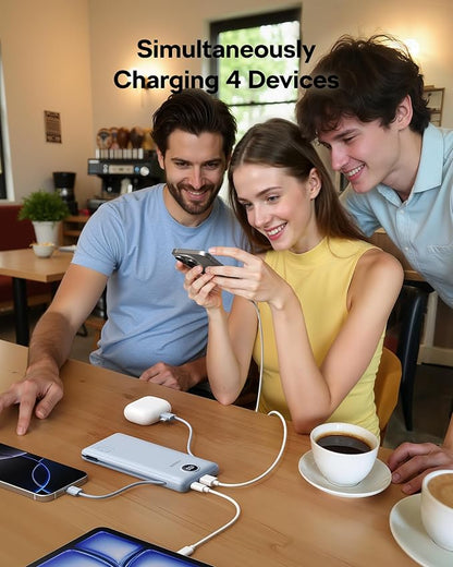 VEGER All in One Travel Portable Charger with Built-in AC Plug & Cables, 10000mAh Slim Power Bank Battery Pack, 15W Fast Charging Compatible with iPhone, Samsung, Android-White