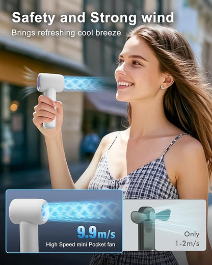 WHATOOK Mini Pocket Fan Portable Handheld Fans,3000mah Small Rechargeable Turbo Personal Fan Travel Essential Outdoor Activities Beach Vacations Camping Gifts for Women face makeup skincare (White)