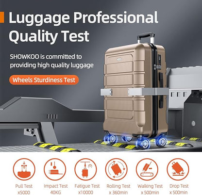 SHOWKOO Luggage Sets Expandable PC+ABS Durable Suitcase Double Wheels TSA Lock 3pcs, Champagne