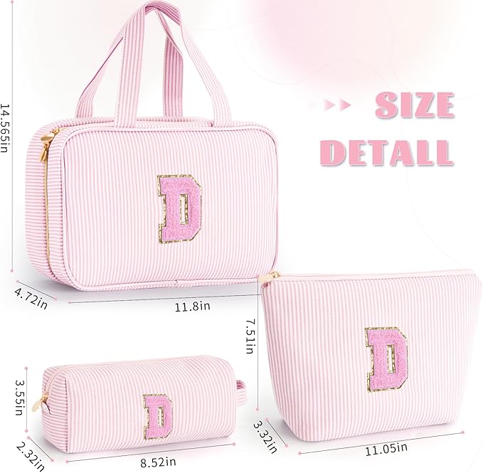 Personalized Birthday Gifts for Daughter,Initial Cute Cosmetic Makeup Bag Pouch Case Travel Toiletry Make Up Bag for Women Friends Female Friendship Girlfriend Wife Gifts Idea - Pink D