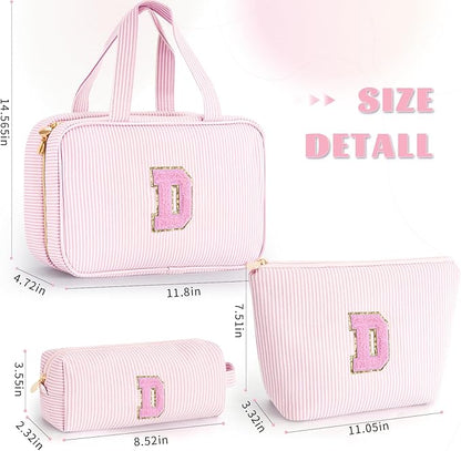 Personalized Birthday Gifts for Daughter,Initial Cute Cosmetic Makeup Bag Pouch Case Travel Toiletry Make Up Bag for Women Friends Female Friendship Girlfriend Wife Gifts Idea - Pink D