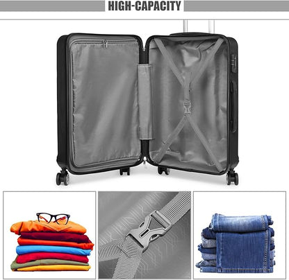 Kono 19" Carry on Luggage with Spinner Wheel TSA Lock, Lightweight PC+ABS Hardside Luggage Durable Small Carry on Suitcase, Black