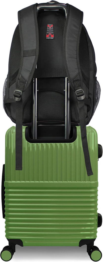 World Traveler Dejuno Tonal Ultimate Travel Combo Spinner Carry-On & Laptop Backpack 2-Piece Luggage Set - Matcha (20" Carry-On & 19" Backpack)