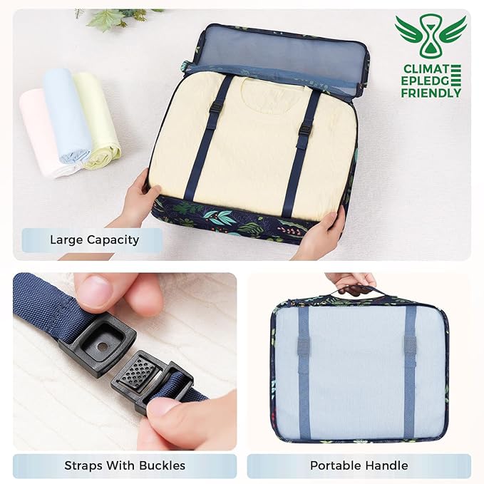 BAGAIL 8 Set Packing Cubes Luggage Packing Organizer Bags for Travel Accessories-Navy Leaf