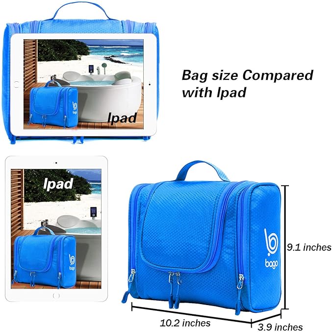 Bago Travel Toiletry Bag for Women and Men X-Large Waterproof Hanging Large Toiletry Bag for Bathroom and Travel Bag for Toiletries Organizer -Travel Makeup Bag (Blue)