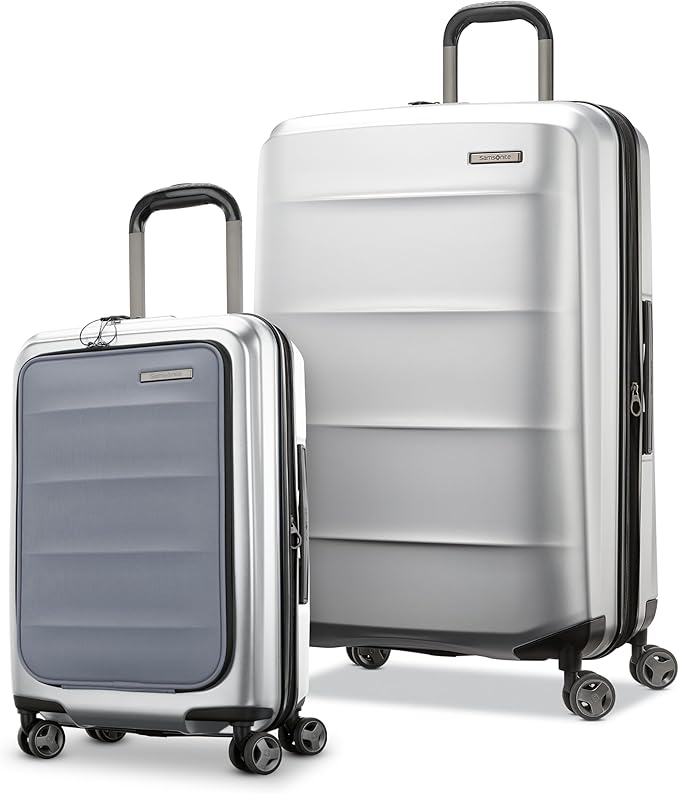 Samsonite 2 Piece Luggage Set with 21/28” Hardside Lightweight Octiv (Carry-On Pro with Front Pocket & Large Checked) Expandable, Four Spinner Wheels, Adjustable Handle, TSA Approved Lock - Silver