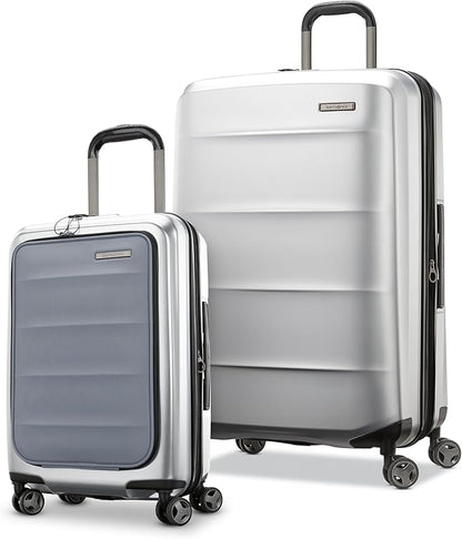 Samsonite 2 Piece Luggage Set with 21/28” Hardside Lightweight Octiv (Carry-On Pro with Front Pocket & Large Checked) Expandable, Four Spinner Wheels, Adjustable Handle, TSA Approved Lock - Silver