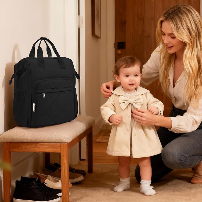 CEI-CEI Diaper Bag Backpack for Mom and Dad, Puffer Baby Bag Backpack with Insulated Pocket, Water-Resistant, Unisex Travel Backpack with Changing Pad & Stroller Straps