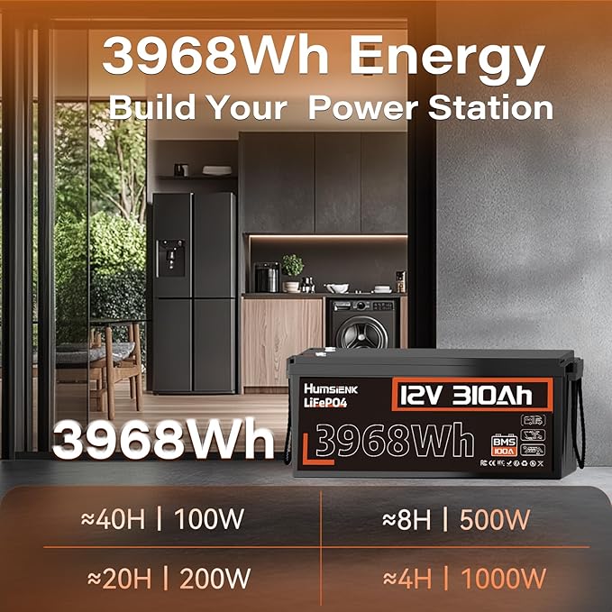 12V 300Ah (310Ah) LiFePO4 Lithium Battery – Max. 3968Wh, 15000+ Deep Cycle Battery 100A BMS, Low-Temp Cut off | A+ Grade Cells for Marine, Trolling Motor, Off-Grid Home Energy Storage, Van Life-2 PACK