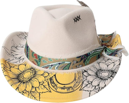 WDIRARA Women's Cowboy Hat Cow Print Western Cowgirl Hats Travel Vacation