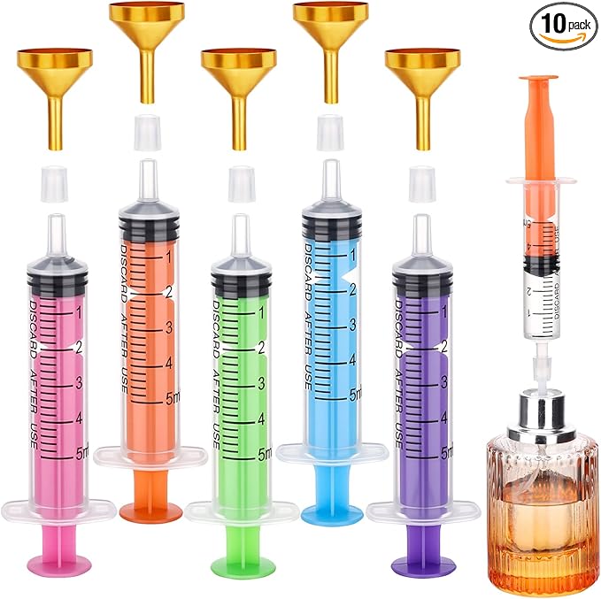 Segbeauty 10pcs 5ml DIY Perfume Travel Refillable Decanter Kit, Plastic Perfume Funnel Dispenser Refill Tool 0.34oz Extractor Pump, Decants Refill Making Kit for Travel Cologne Bottles Decanting