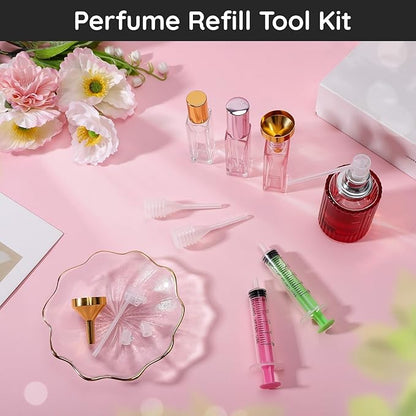 Segbeauty 8pcs 5ml DIY Perfume Making Kit, Plastic Pink Green Tiny Perfume Funnel Dispenser Transfer Pump Tool Set 0.17oz, Decants for Perfumes Refill Kit Supplies for Travel Cologne Spray Bottle
