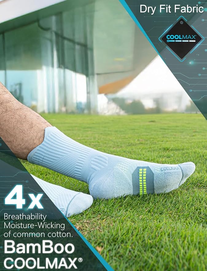 Mens Bamboo Viscose Crew Compression Running Socks Athletic Hiking Cushioned Wicking Anti-Blister Seamless