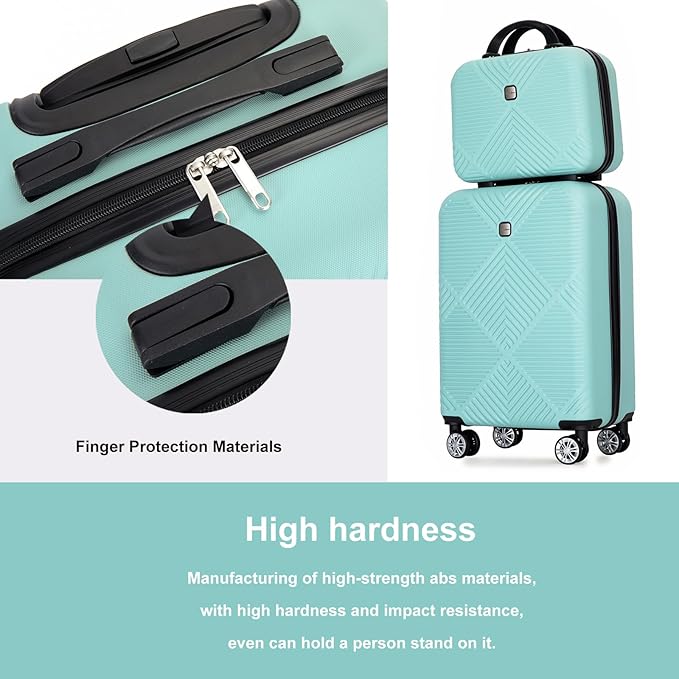 2 Piece Carry on Luggage Set, Airline Approved 20 Inch Luggage with Cosmetic Case Hard Shell Suitcase with Spinner Wheels, Aqua Blue
