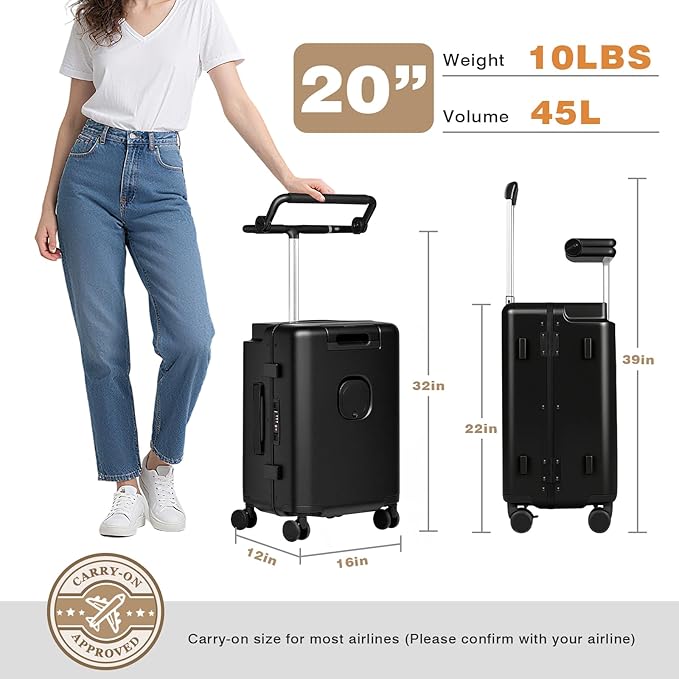 Kids Ride-On Luggage with Adjustable Safety Seat, 20 Inch Carry On Suitcase with 360° Silent Wheels, Cup & Tablet Holder, TSA Lock, For Toddlers to Adults, 200lbs Support, Lightweight Travel Suitcase