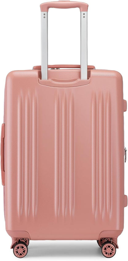 Kono Lightweight 24 Inch Expandable Luggage with Quiet Spinner Wheels TSA Lock, Scratch and Drop Resistant PC+ABS Hardside Durable Medium Checked Suitcase, Nude/Rose Gold