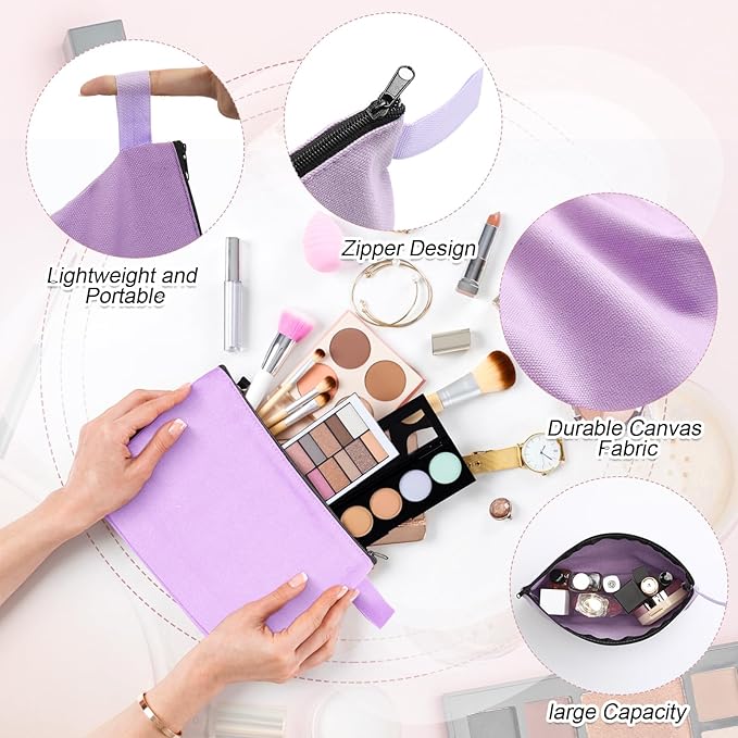 Reginary 60 Pieces Canvas Makeup Bags Bulk Cute Travel Cosmetic Pouch Multipurpose Blank Small Toiletry Bag DIY with Zipper for Women Teens Operation Christmas Gifts Items, 15 Colors(9.8 x 5 x 2 Inch)