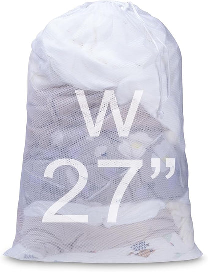 Meowoo Large Mesh Laundry Bag, 27×36inch Heavy Duty Mesh Laundry Bags Drawstring Lockable, Laundry Hamper Liner, Machine Washable, for Travel,Storage, Sports Factories, Dorms, White 1pcs