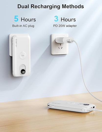 Portable Charger, 10000mAh 22.5W Fast Charging Power Bank with Built in Cable & Wall Plug, Travel Essential Battery Pack with LED Display, External Charger for iPhone 17/16, iWatch 11/10/9/8/Ultra/SE