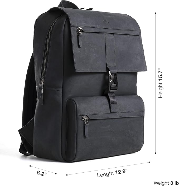 Leather Backpack for Men & Women, Classic Black - Handcrafted Top Grain Leather vintage backpack with 17-Inch Laptop Sleeve - Lightweight, Stylish & Durable for Business, Travel, Work & Everyday Use