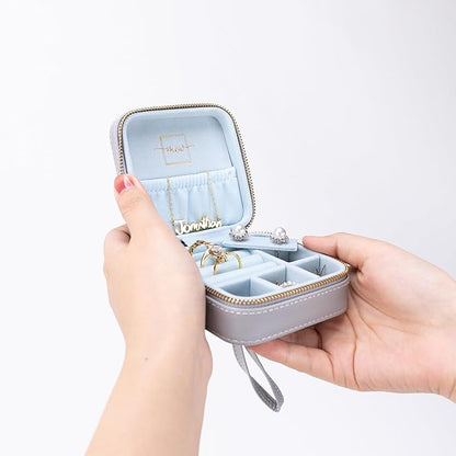 Angelina's Palace Personalized Jewelry Case with Name Engraved,Custom Leather Travel Jewelry Organizer Box for Rings,Earrings,Necklaces,Birthday Bridesmaid Gift For Women