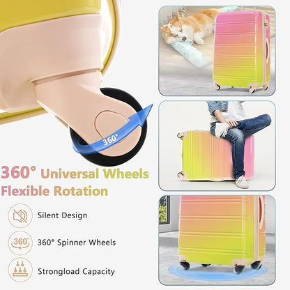 Merax Luggage Sets 3 Piece, Hardside Expandable Suitcase Set with Spinner Wheels, Lightweight Multicolor 20+24+28 IN Suitcase with Carry on Luggage, Gradient Pink