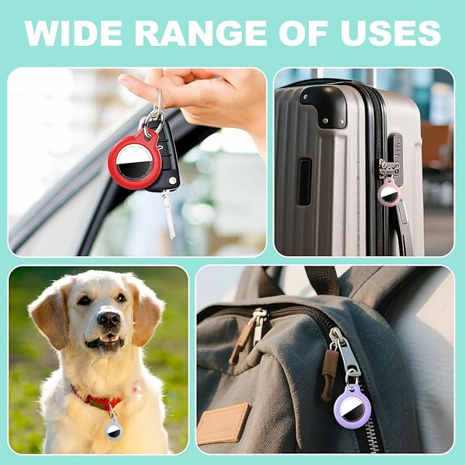 [4 Pack] Waterproof for Airtag Holder Keychain with Full Wrap Design, Hard PC for Air Tag Case, Scratchproof for Airtags for GPS Item Finder Tracker Luggage, Bag,Key-Pink/Purple/Light Blue/Red