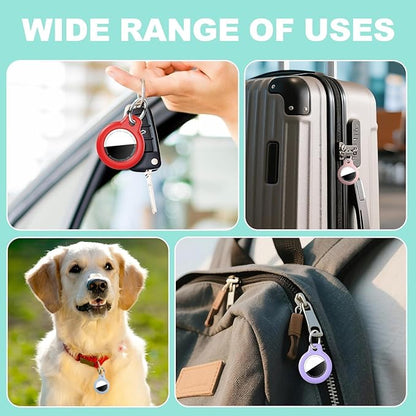 [4 Pack] Waterproof for Airtag Holder Keychain with Full Wrap Design, Hard PC for Air Tag Case, Scratchproof for Airtags for GPS Item Finder Tracker Luggage, Bag,Key-Pink/Purple/Light Blue/Red