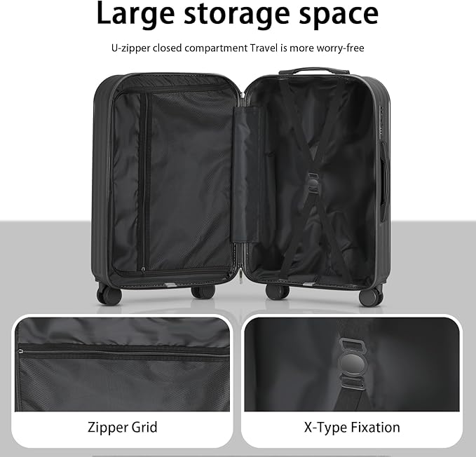 Hard Shell Carry On Luggage With Cup Holder & Charger, 20IN Carry On Luggage With Spinner Wheels, 360° Rotatable, Airline Approved TSA-locked