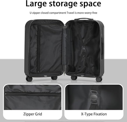 Hard Shell Carry On Luggage With Cup Holder & Charger, 20IN Carry On Luggage With Spinner Wheels, 360° Rotatable, Airline Approved TSA-locked