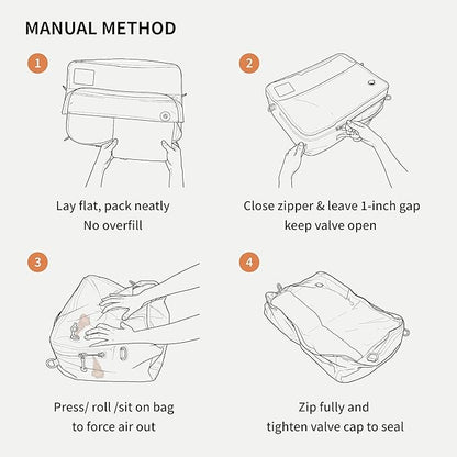 Vacuum Compression Bags for Travel Reusable for Carry-on Suitcase Backpack Home Storage, IP67 Waterproof, Wide Opening, Transparent Window (1 Large Pack No Pump Beige)