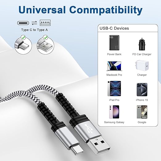 10FT Long USB A to USB C Charger Cable Fast Charging for iPhone 17 Pro Max 16e 16 Pro Max 16 Plus 15 Braided Type C Charger Android Power Cord for Samsung Galaxy S25 Ultra/S24/S23/S22/S21/A17/A16/A15