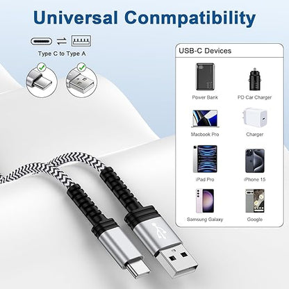 10FT Long USB A to USB C Charger Cable Fast Charging for iPhone 17 Pro Max 16e 16 Pro Max 16 Plus 15 Braided Type C Charger Android Power Cord for Samsung Galaxy S25 Ultra/S24/S23/S22/S21/A17/A16/A15