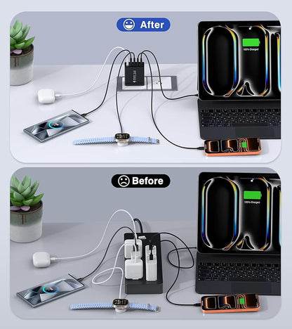 [2-Pack] USB C Wall Charger, 60W Type C Charger Block 5-Port Fast Charging Blocks,3USB C+2USB A Multiport Plug,PD Power Adapter Brick Cube for iPhone 17/16/15/14/13/Pro,iPad,Samsung,for Switch（Black）