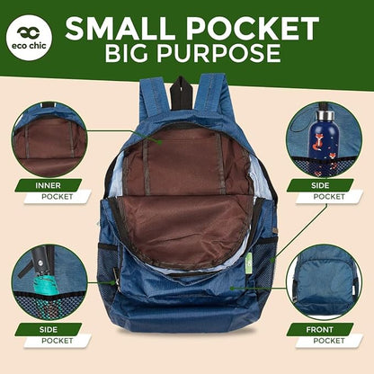 ECO CHIC Hiking Lightweight Packable Backpack - Foldable Daypack for Travel & Hiking & Outdoor Adventures - Waterproof Backpack from Recycled Materials (Highland Cow Teal)