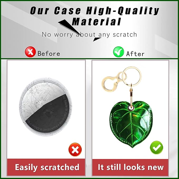 Shiny Leather Charm Keychain Holder Case Compatible with AirTag,Cute Protective Cover with Keyring,Anti-Scratch Finder GPS Tracker Case for Wallet Keys,Bag,Pets(Leaf A)